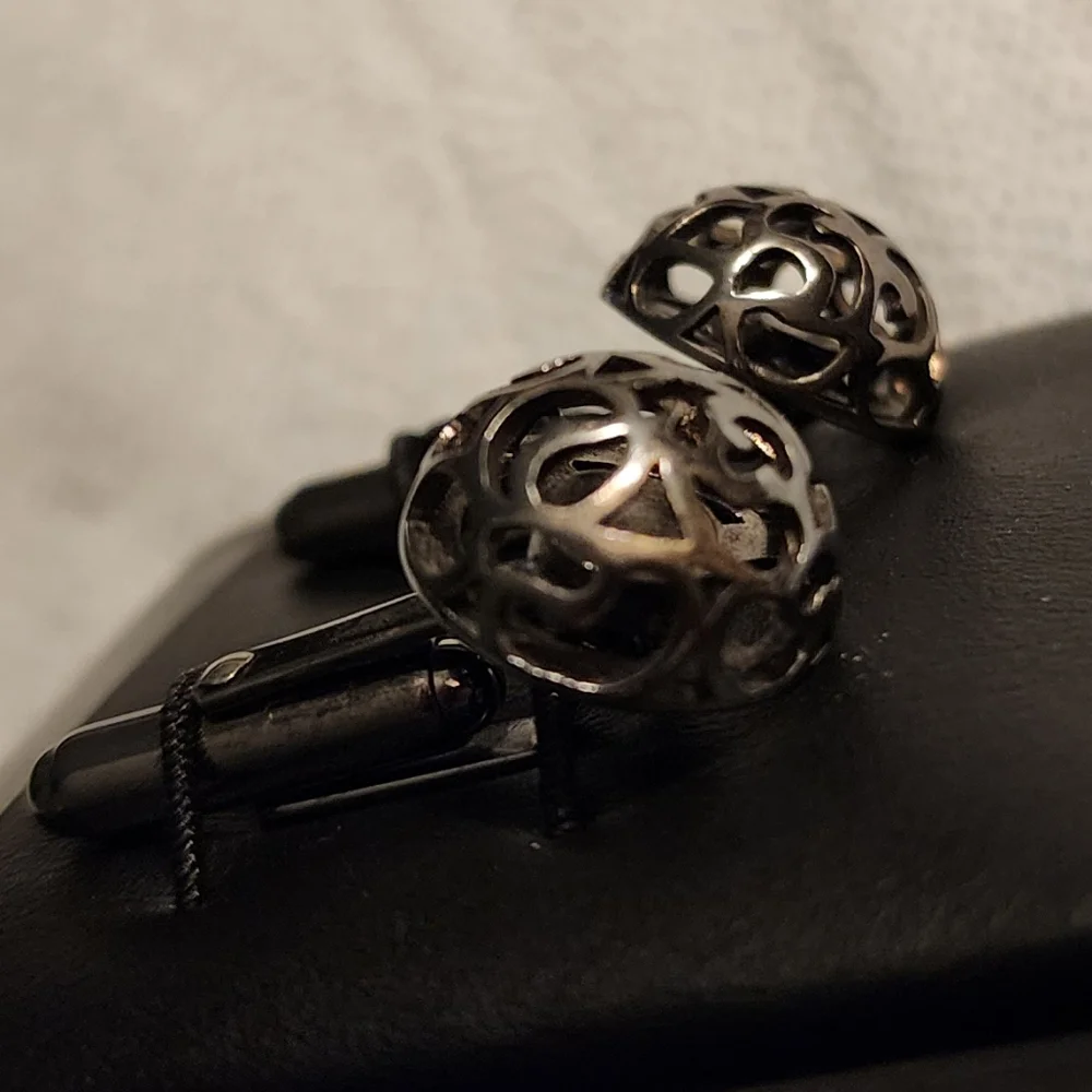 Seven London cufflinks filigree spheres sterling silver unisex black, set of 2